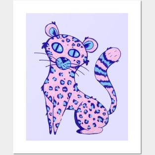 Pink Jungle Leopard Cat in Acrylic (no background) Posters and Art